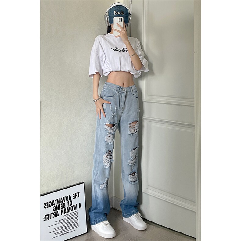 美式ins高街小众hiphop夏季破洞牛仔裤货号K729P60图片