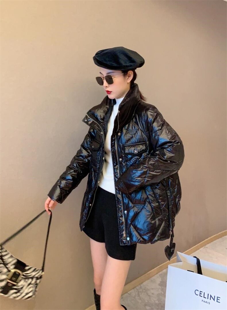 【现货】新款冬季白鸭绒宽松短款立领羽绒服，女装羽绒服，名怡