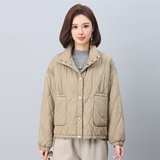 时尚立领拼接针织棉服宽松显瘦保暖外套，女装棉衣/棉服，叶笙衣