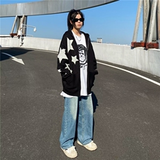潮流新款潮牌情侣美式卷边星星开衫卫衣拉链外套男时尚百搭流行，女装短外套，星座506A