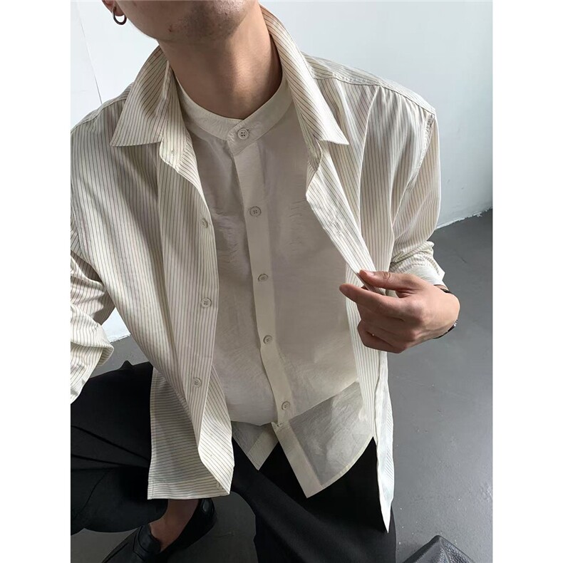 秋季假两件慵懒风休闲衬衫拼接拼接条纹衫-CS662-网图,男装衬衫,星座1002-2