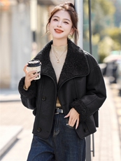 加绒加厚外套2025年冬季新款休闲皮毛一体外套女，女装短外套，沁沁公主