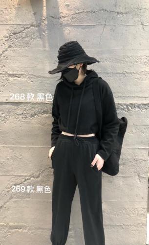 现货春简易设计感短款套装束绳连帽休闲裤,女装职业装,ABout阿布