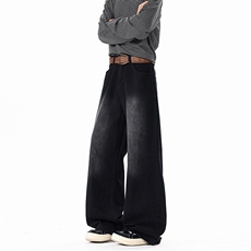 2026春季新款高品质90%棉半松紧腰潮牌阔腿直筒牛仔裤现货，男装牛仔裤，星座1103-4（原1114）