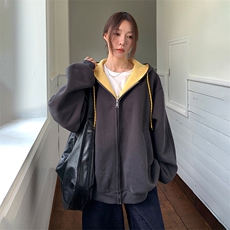 抖音得物二开美式高街重磅结构双层撞色连帽卫衣开衫外套W116，男装卫衣，电商A486