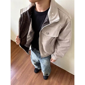 拉链美式复古设计感外套男款春秋季美式短款夹克痞帅立领棒球服潮