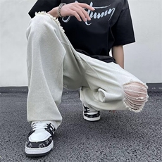 超火的裤子高街水洗直筒破洞个性老爹拖地阔腿牛仔裤男女，男装牛仔裤，星座1013
