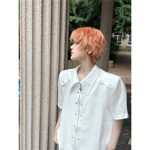 小众金属解构设计感拉链衬衫男潮牌垫肩短袖高级感层次痞帅衬衣潮图片