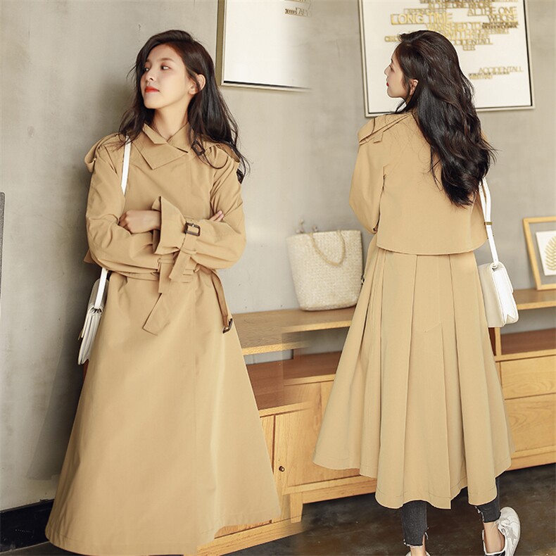 时尚气质翻领长袖褶皱优雅百搭简约2021年秋季风衣，女装风衣，诗贝淇