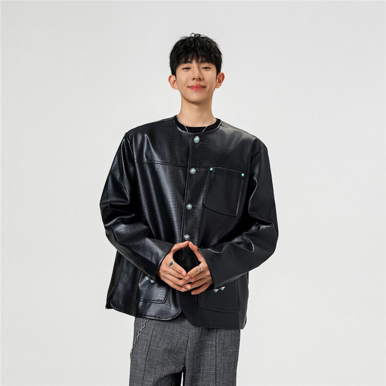 可二开无影墙绿宝石扣大码M-5XL鳄鱼皮蛇纹夹克男JK78066P85控138，男装夹克，星座226-1