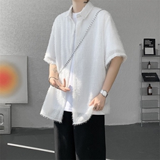 百搭情侣款潮流上衣新款韩版复古风格毛绒感短袖T恤HY770TP35控68，男装T恤，电商A102B