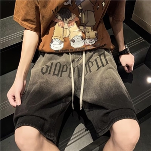 美式高街牛仔短裤男韩版潮字母渐变色2023夏季ins五分裤RK706-P41图片