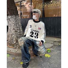 秋冬季美式潮牌字母提花水貂毛针织衫圆领宽松保暖慵懒风毛衣，男装针织衫/毛衣，星座410-7