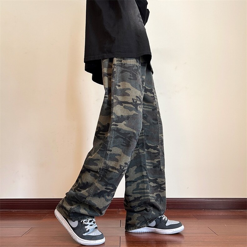 迷彩工装牛仔裤男美式潮牌直筒裤高街宽松阔腿长裤NK527-P47,男装牛仔裤,星座208-5
