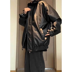 皮衣外套男冬季新款高级感机车夹克痞帅宽松WL77011-p75夹棉82，男装夹克，星座1008