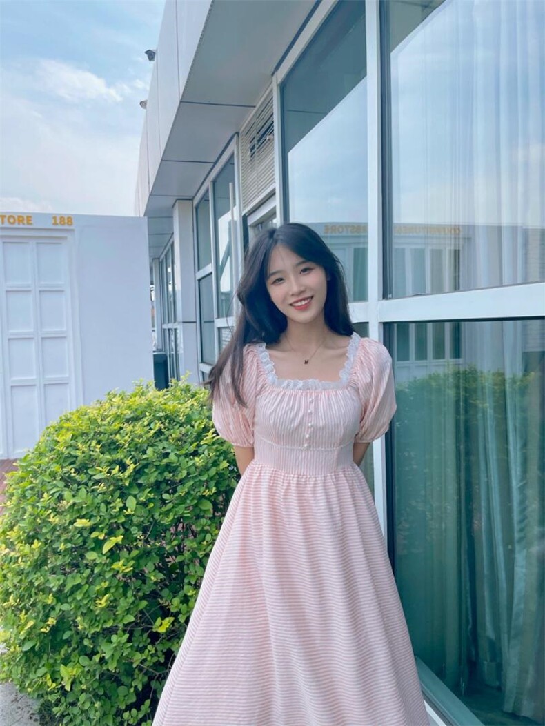 条纹蕾丝钉珠连衣裙,女装连衣裙,欧尼蒂