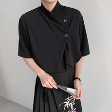 现货高品质风男生夏季T恤短袖白色纽扣装饰CS29-P60-控78，男装T恤，电商A021