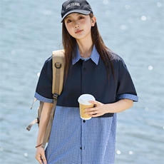 撞色夏季薄款短袖衬衫半袖衬衣新款宽松上衣女A406C6059特P40，男装衬衫，星座309（原A406）