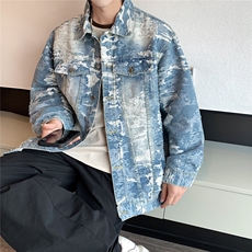 221-1美式潮牌做旧设计感情侣宽松牛仔夹克外套JK2311-P95，男装工装外套，星座221-1