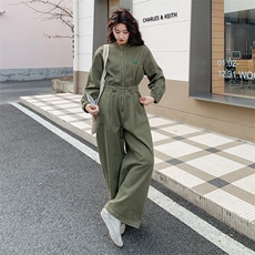新品半拉链绿色工装连体衣裤2C158-6047-P155-K248，女装连体裤，2C158