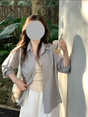 网图！宽松男女同款长袖衬衫纯色夏季透气-LK80104-特批35，男装衬衫，电商A061