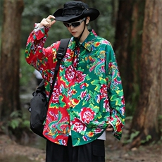 PC203春装休闲东北大花拼接长袖衬衫外套男女宽松寸衣汉服演出服，男装衬衫，星座115A(原星座507）