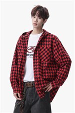 衬衫男春季新款港风宽松连帽大码格子长袖衬衣CS1981-P42，男装衬衫，星座214-3