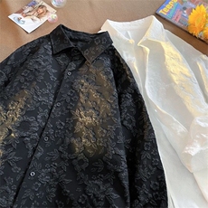 网络图日系提花长袖衬衫男女百搭宽松情侣原宿风小众中性衬衣，男装衬衫，星座715-4