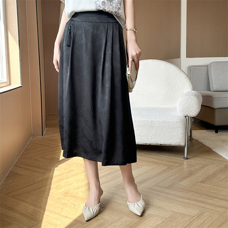 新中式提花半身裙女25夏季高腰中长款气质百搭，女装半身裙，温伦斯特羊绒