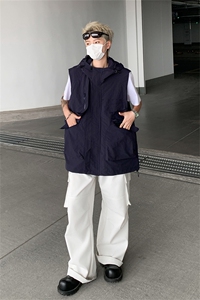 新款四季工装外套女街头潮牌美式战术机能口袋连帽防水无袖马甲男图片