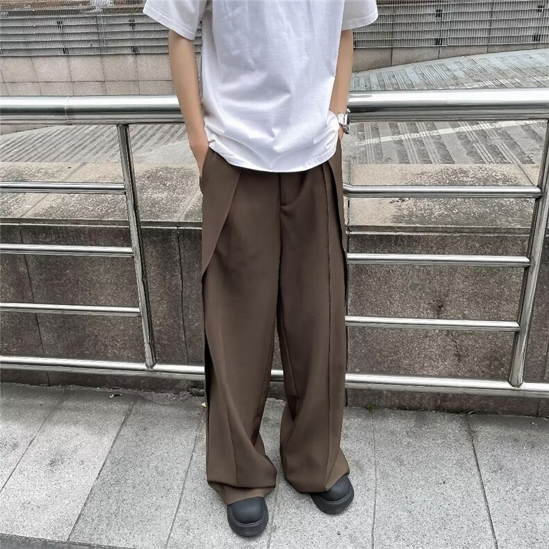 休闲西裤男夏季日系复古小众宽松阔腿直筒西装裤子2836P43,男装西裤,星座410-2