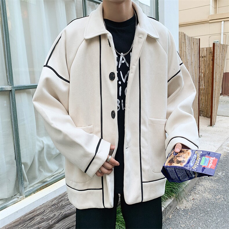 2021秋冬新款制服男女撞色麂皮绒宽松休闲风衣学院外套MJ235,男装风衣,电商B288