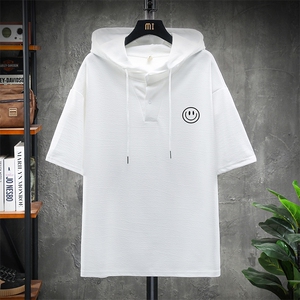 LD54224-P45 连帽短袖t恤男大码胖子带帽五分袖中袖 展架图片