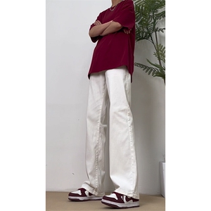 春季弹力牛仔裤 男美式高街vibe裤子水洗潮牌直筒白色长裤图片
