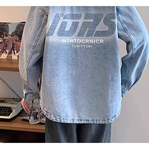 男水洗牛仔长袖衬衫春秋青少年上衣服翻领学生休闲外套LS618P52