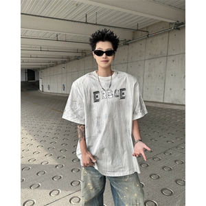 25手绘刷色银色手绘男士印花垫肩T恤DX202-P68图片