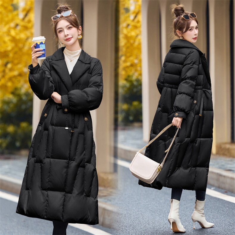 【bao款现货】2024新款冬装外套气质长款加厚抽绳羽绒服90白鸭绒,女装羽绒服,雅静靓衣