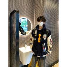 网图有货美式植绒毛巾刺绣棒球服宽松夹克棉衣外套男女A1125-P80，男装夹克，星座1505