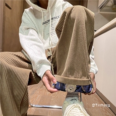 灯芯绒潮流新款百搭小熊印花宽松直筒休闲裤B315-K23481-P50控68，男装休闲裤，电商B315