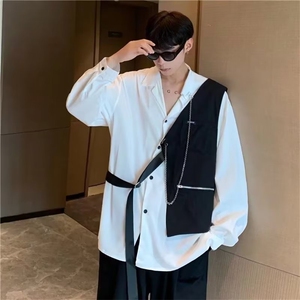 个性设计感马甲拼接撞色薄款长袖项链衬衫男高街外穿LS019 P50图片