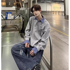 有货DW07-特批50学院风拼接假两件卫衣男宽松百搭长袖，男装卫衣，星座603-2