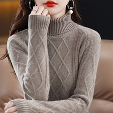 2025年夏季宽松型单件高领套头长袖羊毛衫长裙时尚百搭，女装羊毛衫，春贝羊绒