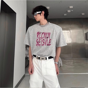 抖音得物供货210克现货宽松纯棉美式潮牌印花落肩袖纯棉T恤AT2165