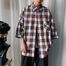 格子百搭休闲短袖衬衫/D325/C12/P40，男装T恤，电商D325
