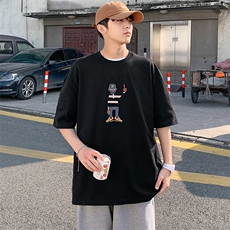得物抖音40支双纱高品质休闲印花半袖纯棉短袖T恤男女T7223-P40，男装T恤，电商A441-1