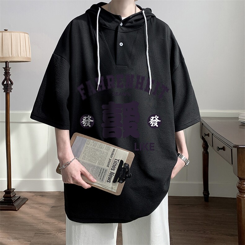 连帽短袖t恤男大码胖子带帽五分袖中袖LD54256-P45,男装T恤,电商A040