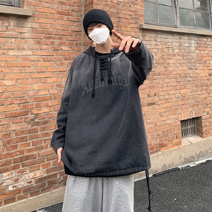 XZ213-JK09-P75控88 港风大码潮牌水洗做旧发泡印花套头连帽卫衣图片