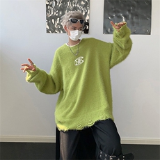 马海毛针织上衣男女宽松软糯慵懒风字母刺绣套头毛衣潮M9156-p62，男装针织衫/毛衣，星座1008