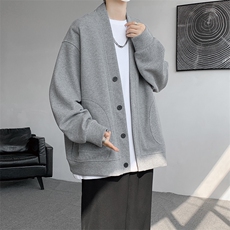 8XL-M羊羔绒开衫卫衣外套男秋冬季V领加绒加厚长袖上衣服KS001P58，男装卫衣，电商B312