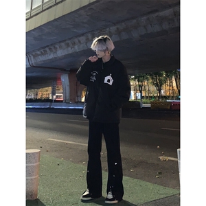 高街美式排扣牛仔裤拉链设计感直筒牛仔裤图片